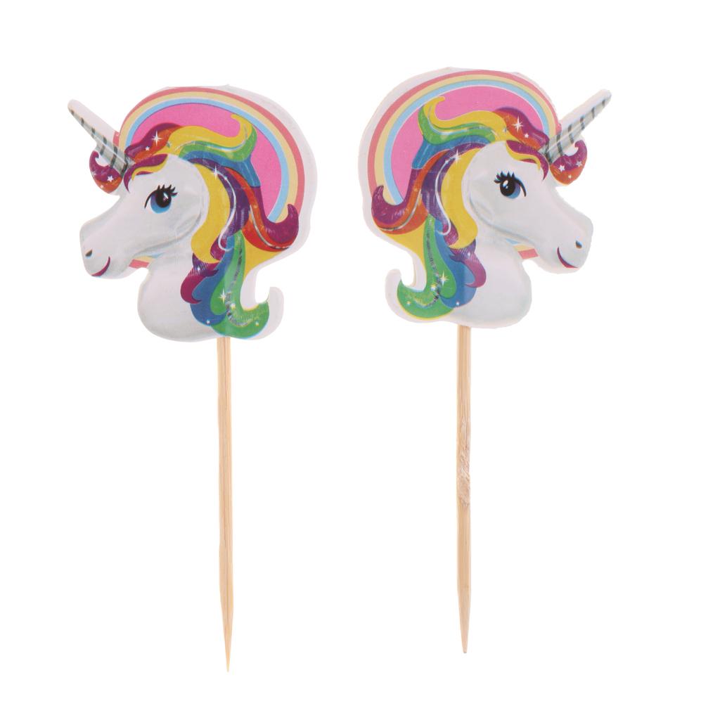 10 Pieces Magical Unicorn Cupcake Topper Wooden Sticks Birthday Food Picks