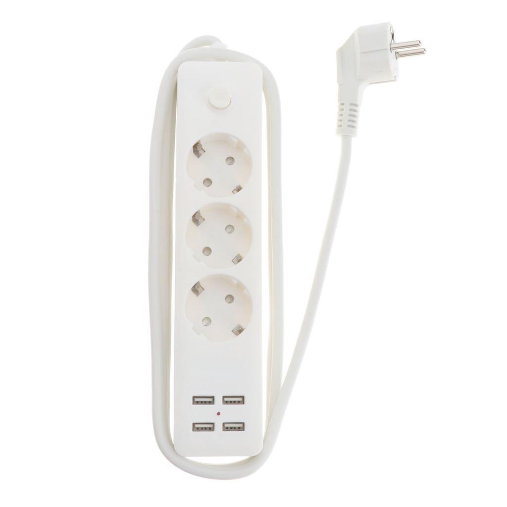 EU Plug Extension Socket Outlet Hub Travel Power Strip 7-Ports with 4 USB