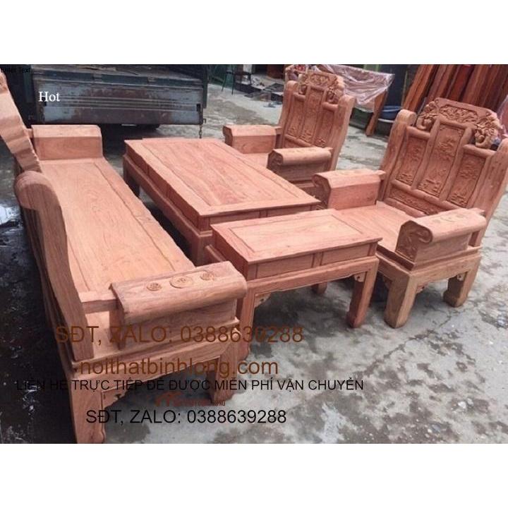 Bộ bàn ghế phòng khách âu á tay hộp gỗ hương đá tay 10
