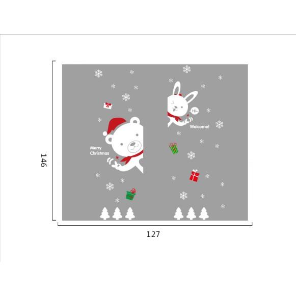 Decal trang trí Noel - Gấu Thỏ Trắng chào đón giáng sinh