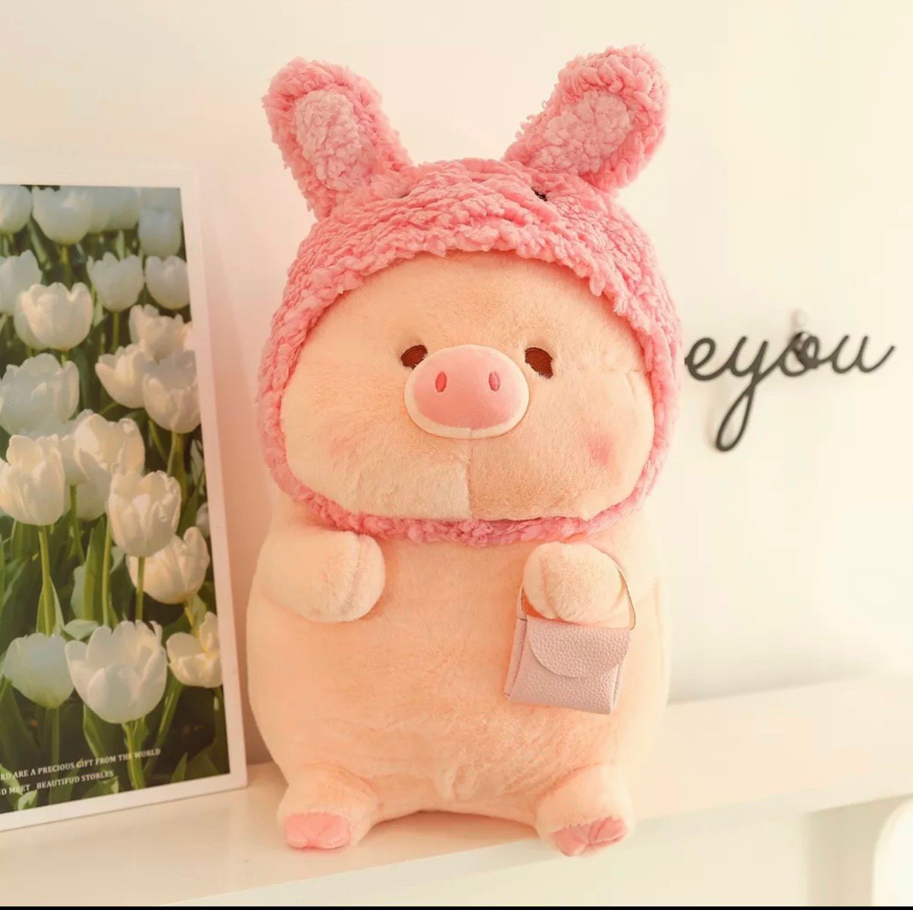 Gấu bông heo LULU mũ len nhiều màu sắc, có túi xách dễ thương, đủ size, siêu mềm mịn