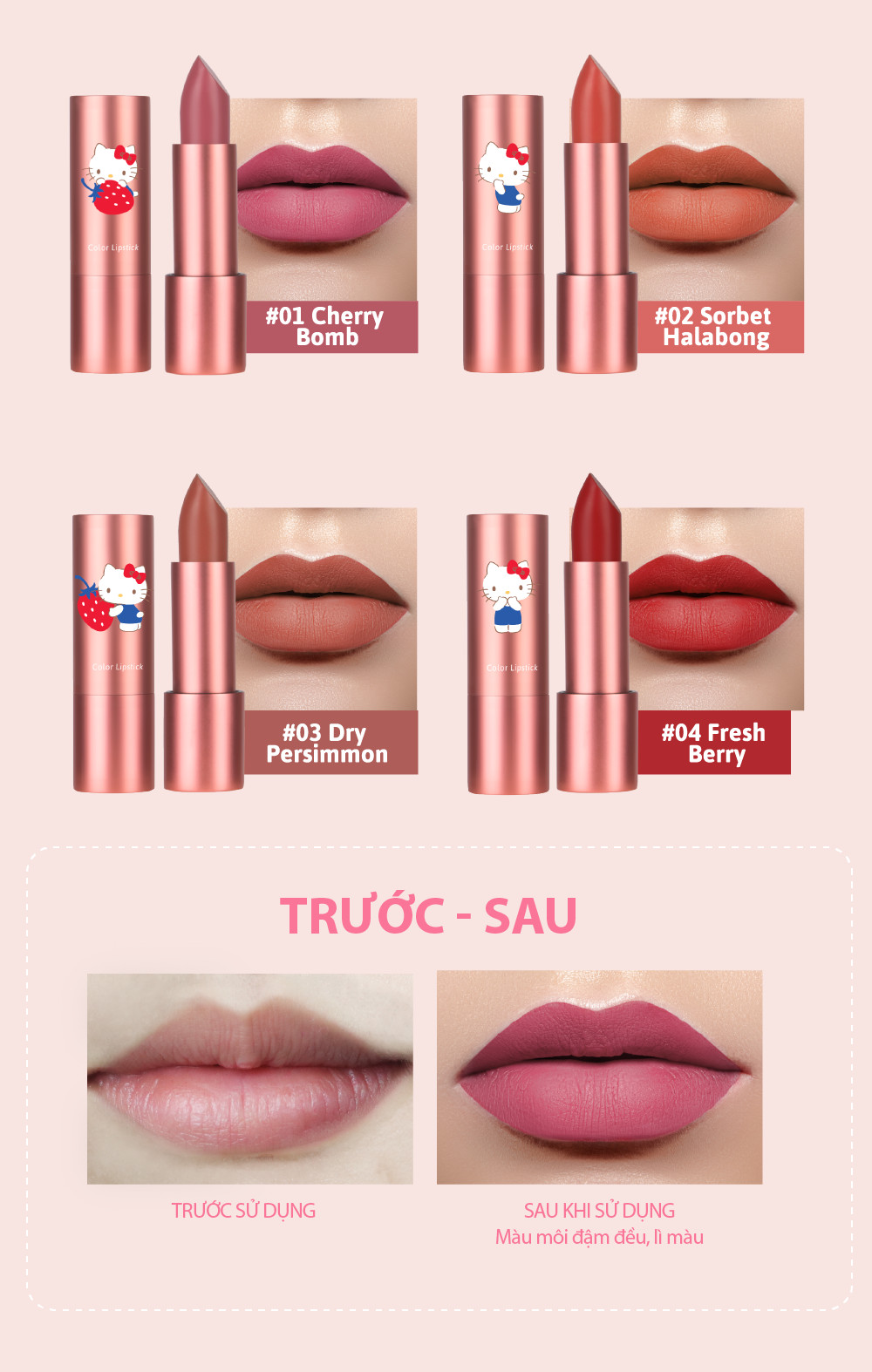 Son thỏi Hello Kitty Cathy Doll Color Lipstick 3.5g