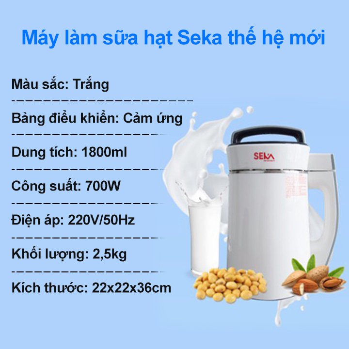 Máy Làm Sữa Hạt Đa Năng SEKA 1.8L, Công Suất 700W - Hàng Chính Hãng