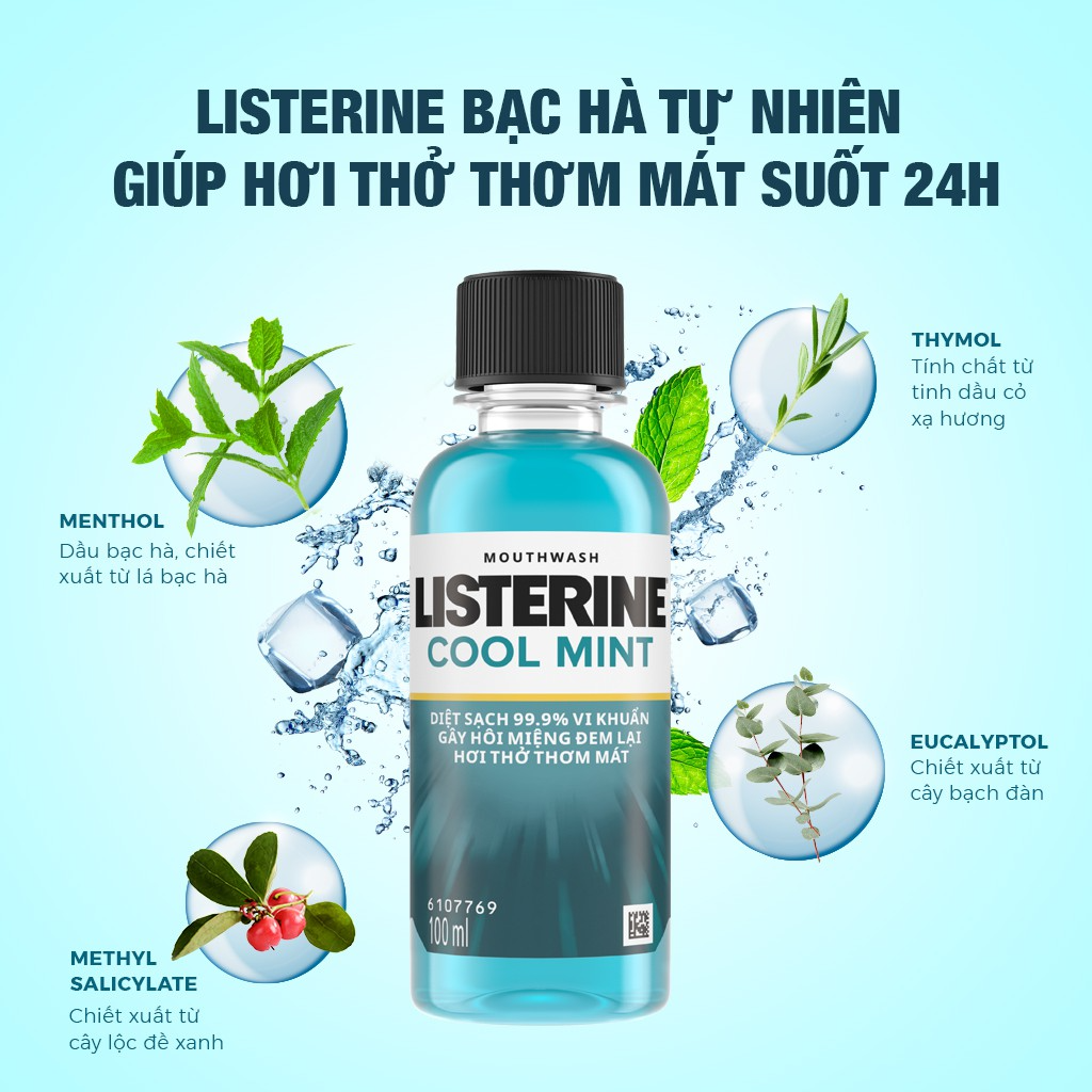 Bộ 6 Chai Nước Súc Miệng Giữ Hơi Thở Thơm Mát Listerine Cool Mint - Dung tích 100ml/chai