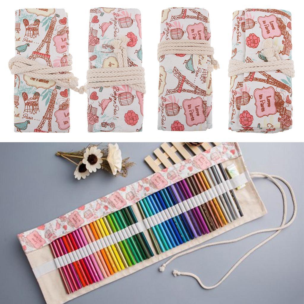 12/24/48/72 Holes Canvas Tower Pattern Color Pencil Wrap / Roll up Pencil Case / Stationery Storage Pack