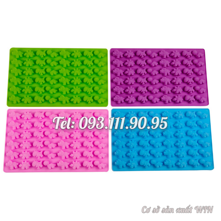 Khuôn silicon làm rau câu, kẹo dẻo, socola 48 con khủng long – Mã số 1431
