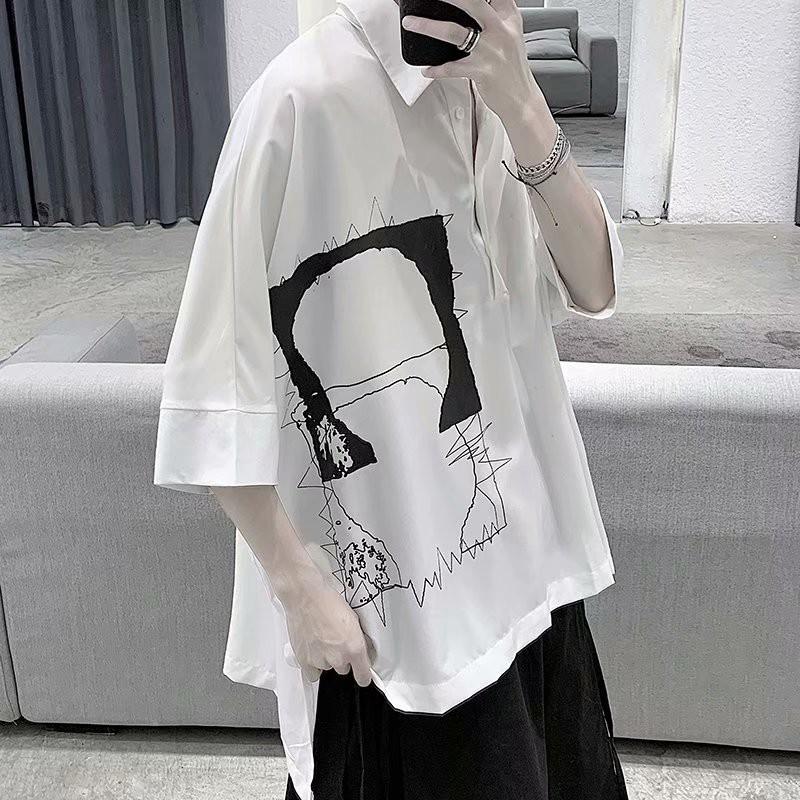 Áo sơ mi tay ngắn dáng rộng thoải mái in hình cá tính thời trang mùa hè cho nam