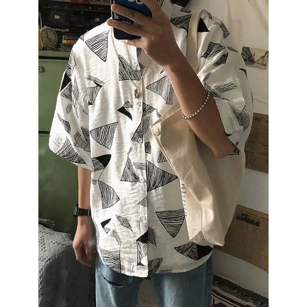 Áo sơ mi nam ngắn tay in họa tiết phong cách trẻ trung