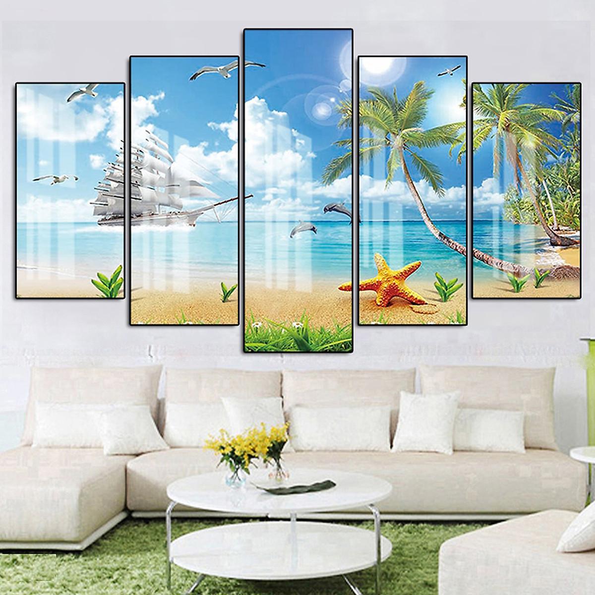 Tranh Tráng Gương Cao Cấp Treo Tường Hiện Đại _ Tranh Bộ 5 Đại Dương Tuyệt Đẹp