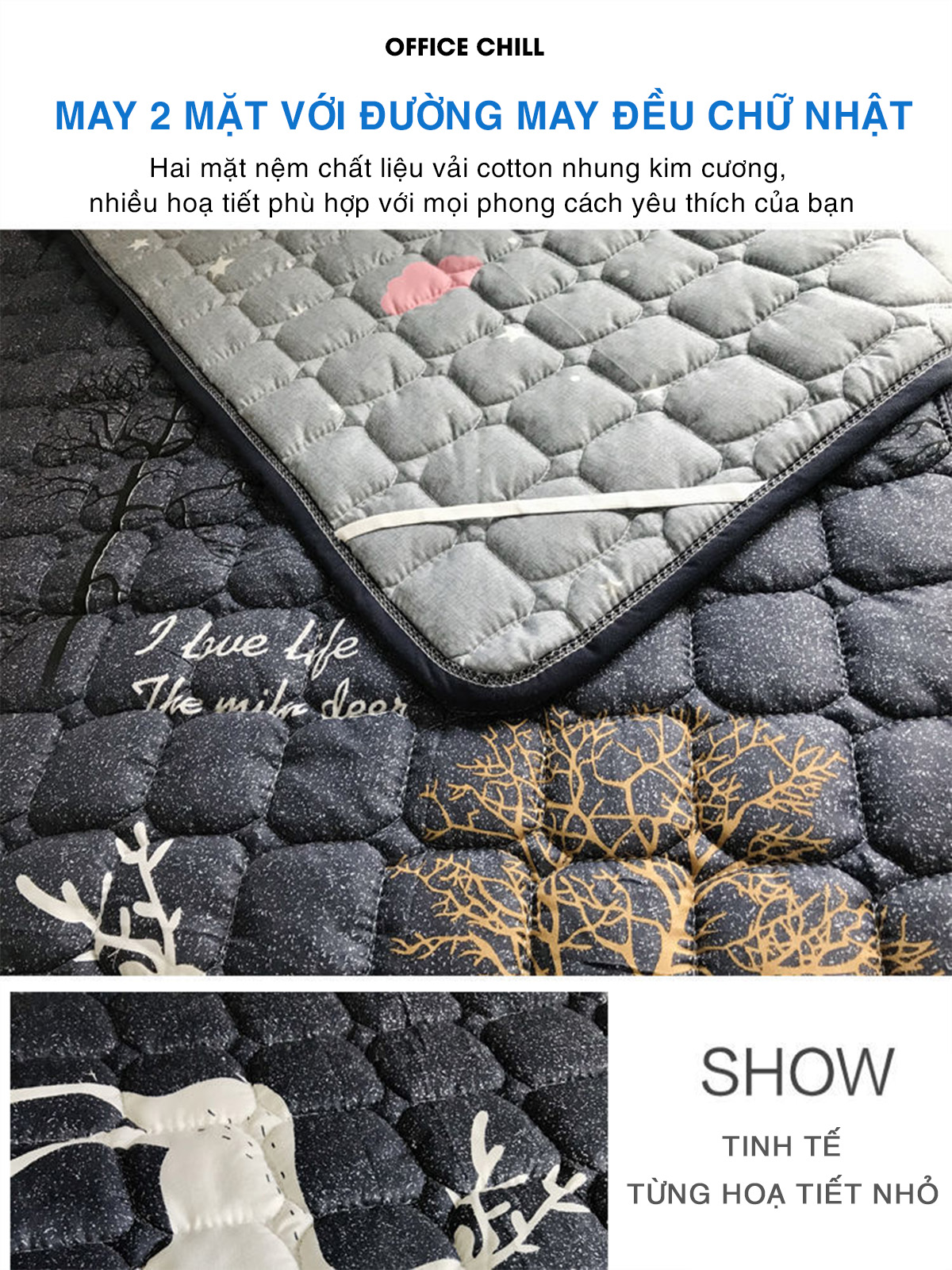Chiếu Đệm Ngủ Văn Phòng OFFICE CHILL Tấm Đệm Lót Ngủ Chần Bông Microfiber Kháng Khuẩn Thoáng Khí Xếp Gọn