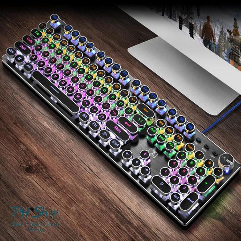 Bàn phím cơ Blue switch XinMeng K901, Bàn phím gaming chính hãng led RGB Phím tròn mạ bạc cá tính có núm xoay đa năng - Hàng chính hãng