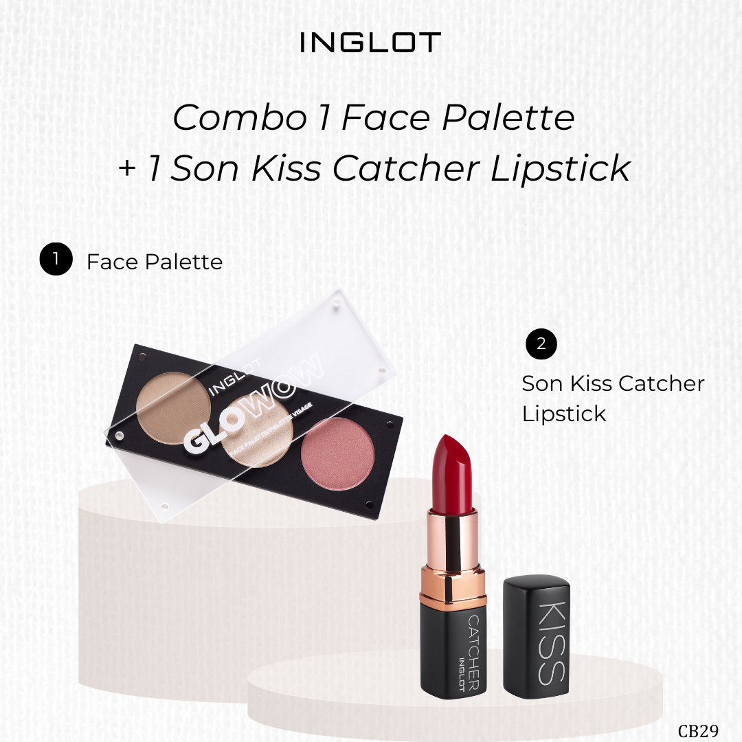 Bộ trang điểm má hồng, bắt sáng, tạo khối 3in1 Face Palette + Son thỏi Kiss Catcher - Inglot