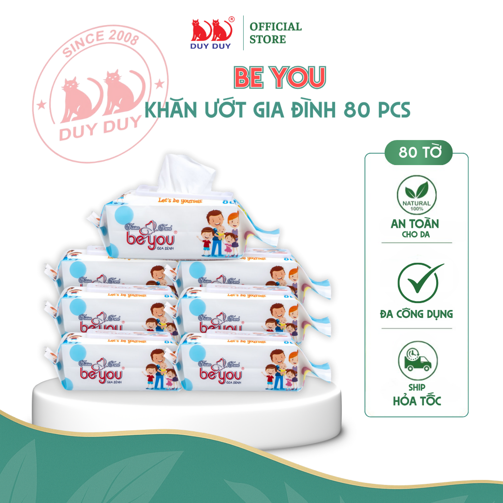Combo 5 Gói Khăn ướt đa năng Be You vải không dệt rayon loại 1 80 miếng (13.5x20cm) không hóa chất