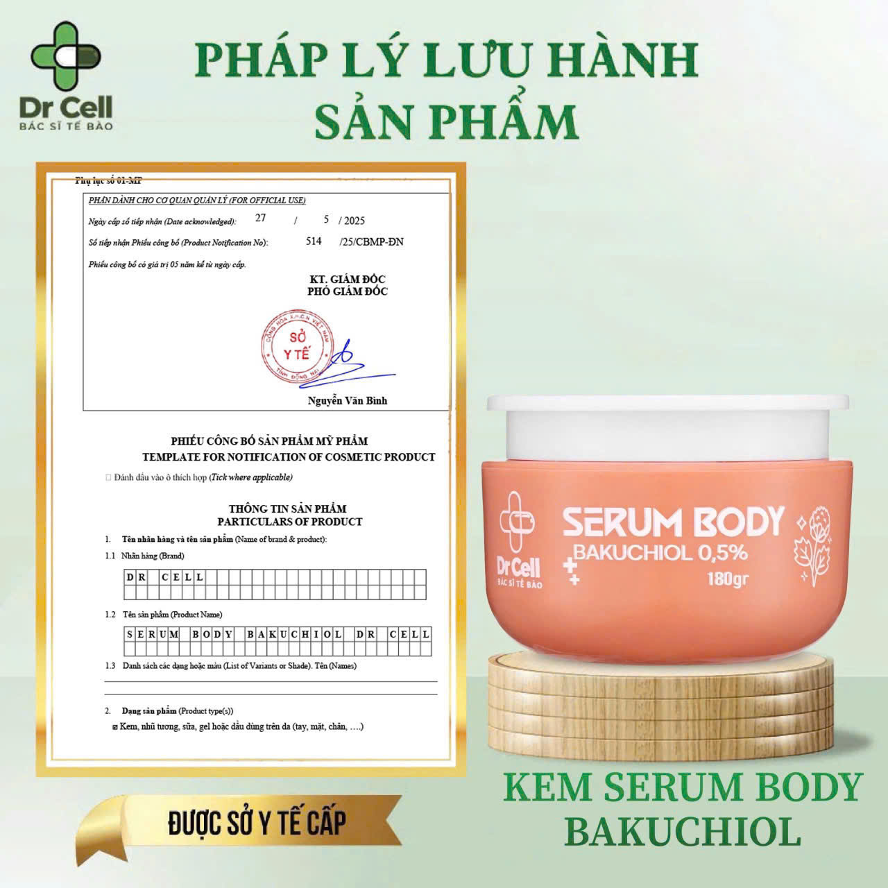 Serum Body Bakuchoil Dr Cell 180g dưỡng trắng da body chống lão hoá mềm mịn da - Hàng Chính Hãng