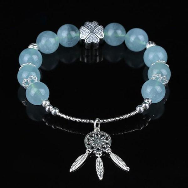Vòng tay phong thủy đá Aquamarine 10 ly Mix Charm Bạc S925