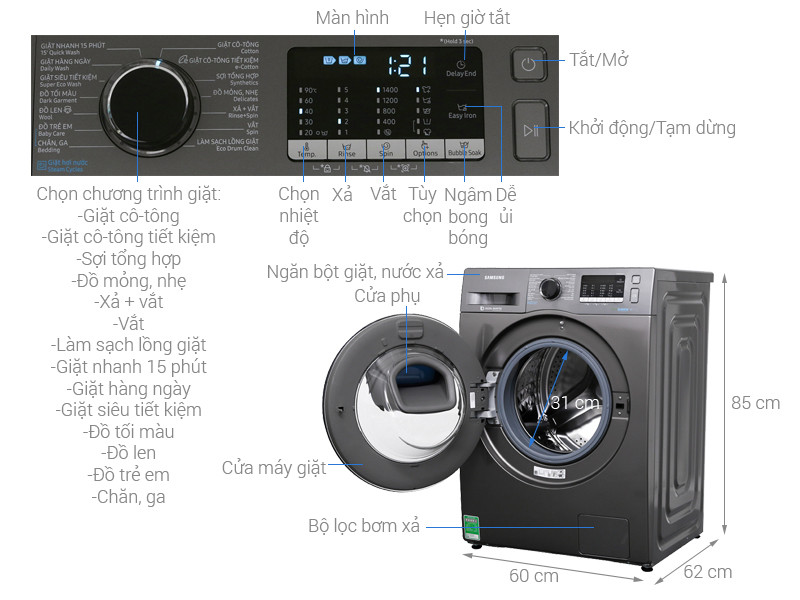 Máy giặt Samsung cửa trước AddWash Inverter 8.5 kg WW85K54E0UX/SV - Chỉ giao HCM