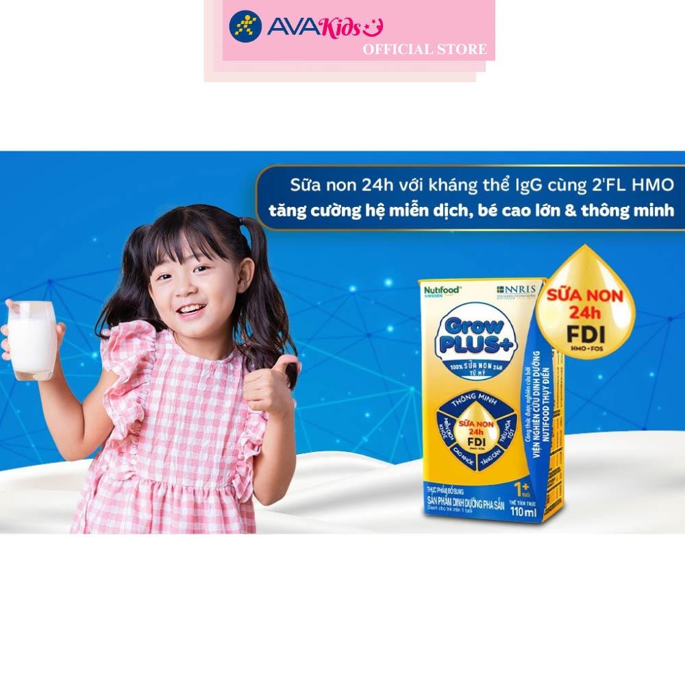 Lốc 4 hộp sữa non pha sẵn NutiFood GrowPLUS+ vàng hương vani 110 ml (từ 1 tuổi)