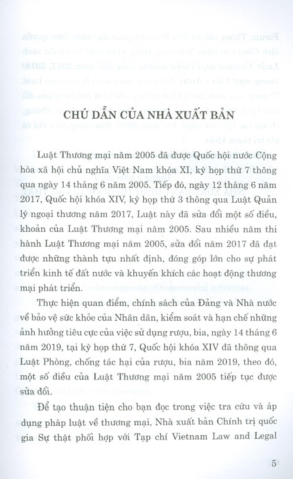 Luật Thương Mại (Hiện Hành) (Sửa Đổi Năm 2017, 2019) (Song Ngữ Việt - Anh) Commercial Law (Current Law) (Amended In 2017, 2019) (Vietnamese - English)