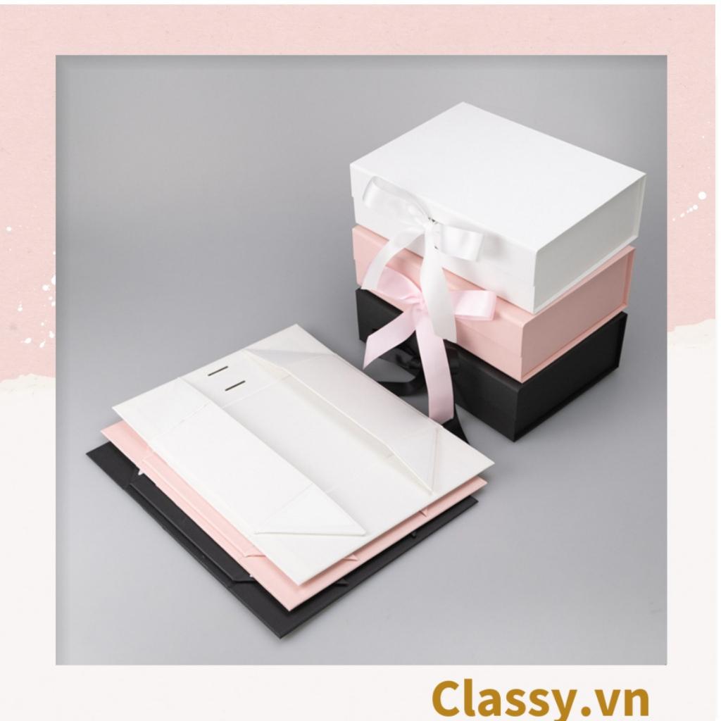 Hộp quà Classy tặng giấy cứng trơn màu, giấy cứng cực sang, Quà tặng Sinh Nhật kèm ruy băng Q769