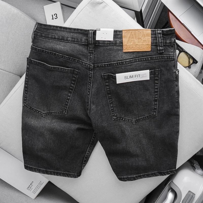 Quần short jean nam ống suông VNXK màu đen xám cotton