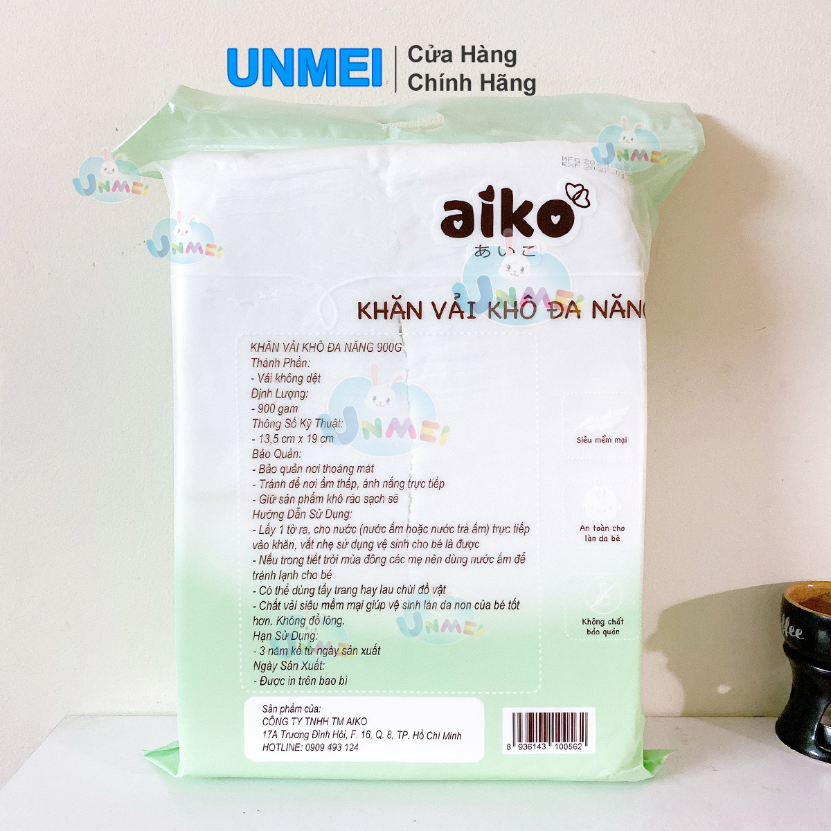 (Túi Lớn Tiết Kiệm) Khăn Khô, Khăn Vải Khô Đa Năng Aiko Bịch 900g (KT:13,5x19cm)