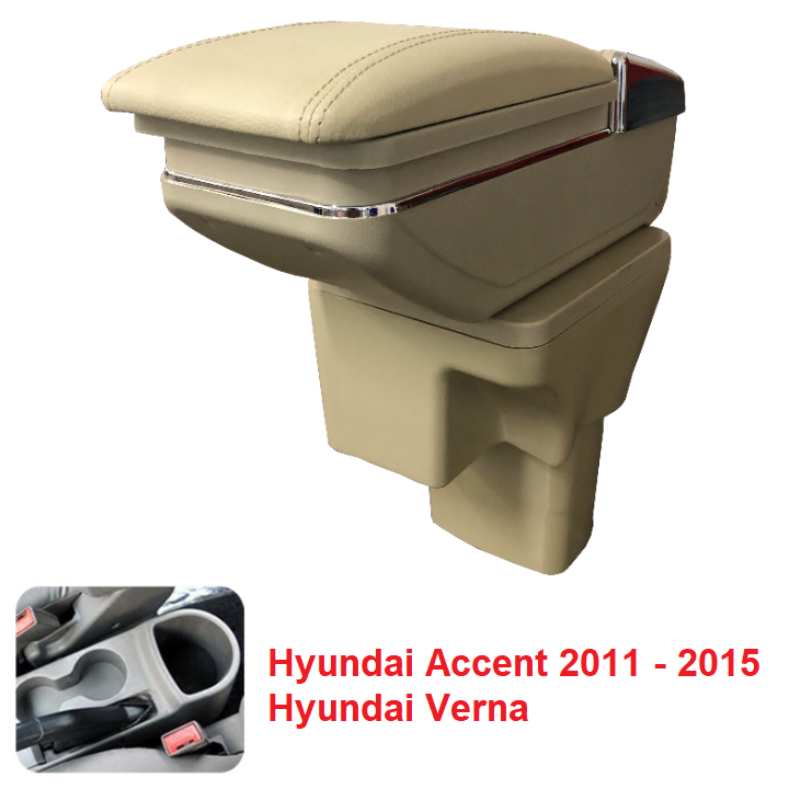 Hộp tỳ tay ô tô cao cấp, Hyundai Verna, Hyundai Accent 2011-2015, chất liệu nhựa ABS và da PU cao cấp