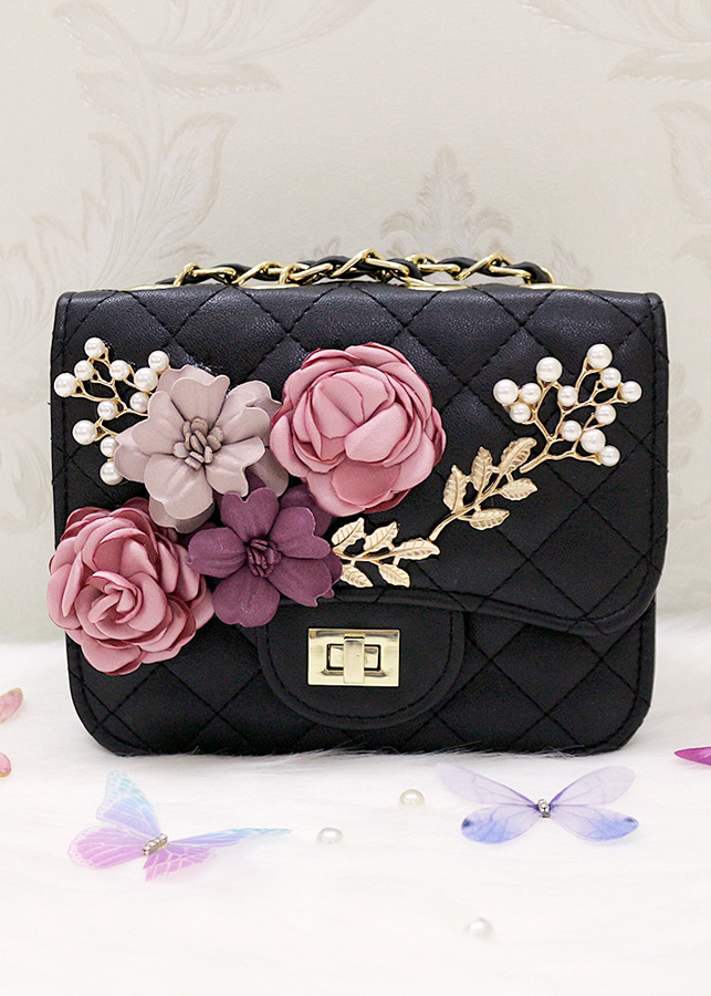 Túi da đính hoa vải BERI