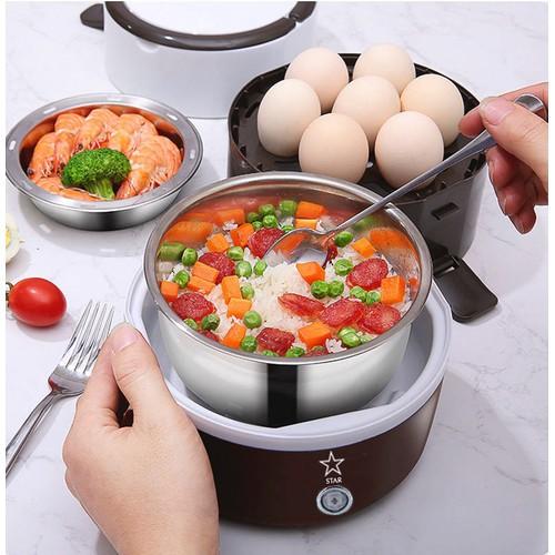 Hộp đựng ủ cơm hâm nóng cắm điện 3 tầng inox cao cấp