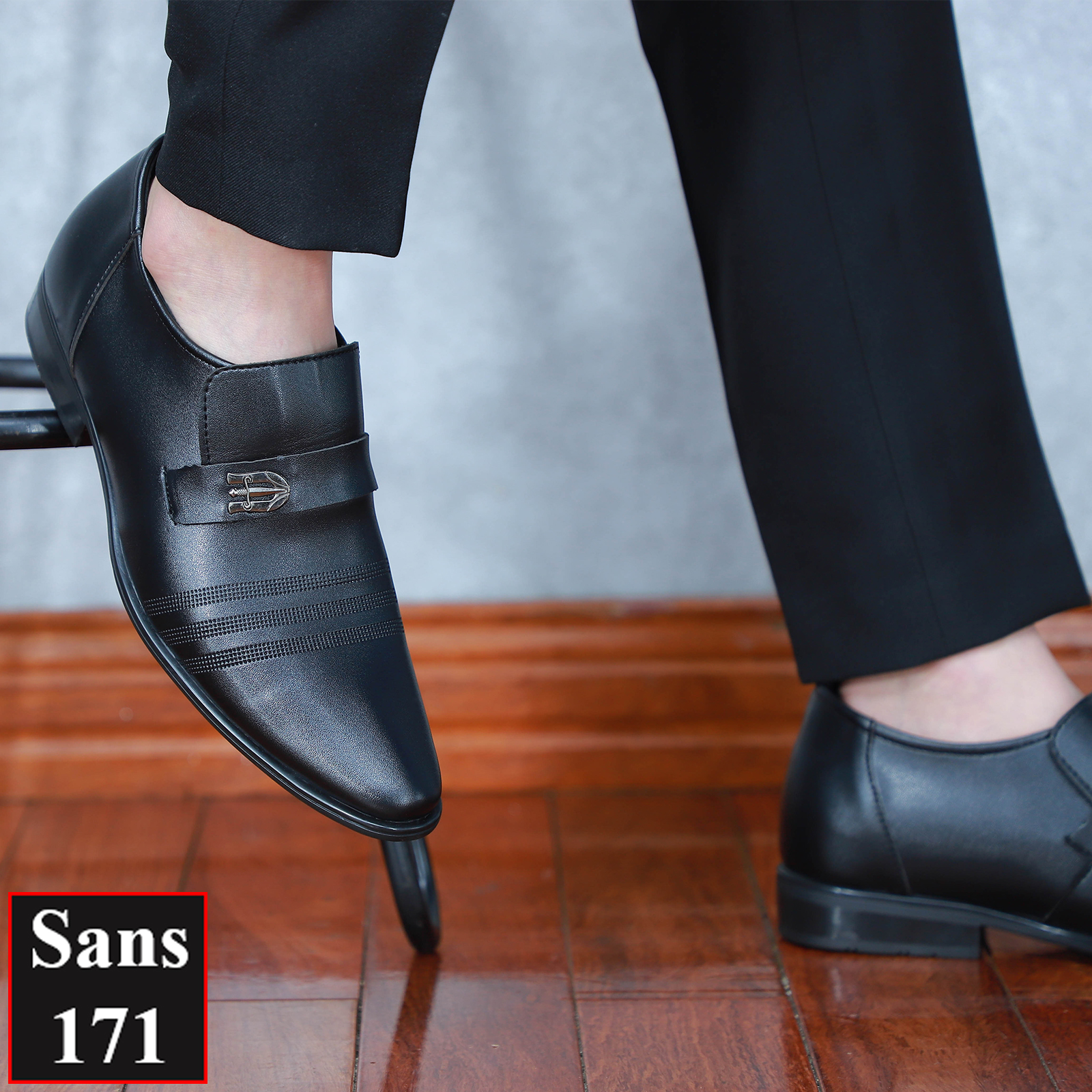 Giày tây nam tăng chiều cao 6cm Sans171 giầy da lười công sở độn đế phong cách lịch sự hàn quốc nâng gót màu đen nâu