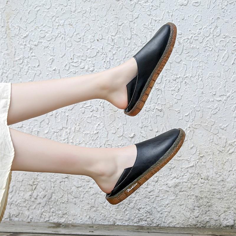 Phiên bản Hàn Quốc của đầu tròn của phụ nữ Giày phẳng Tendon Giày đế bằng da nhỏ Nhật Bản Giày lười nhỏ tươi