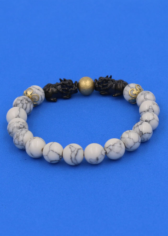 Chuỗi đeo tay San Hô Trắng sọc size 8 ly, 10 ly, 12 ly - Vòng tay Tỳ Hưu Đôi inox đen VSHSTHHEV8 - hợp mệnh Kim, mệnh Thủy