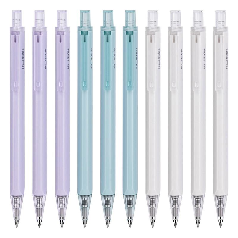 Bút bi dạng gel cao cấp Nusign - Mực đen - Ngòi 0.5mm đầu bấm - Xanh ngọc/Trắng/Tím - 1 chiếc - NS649