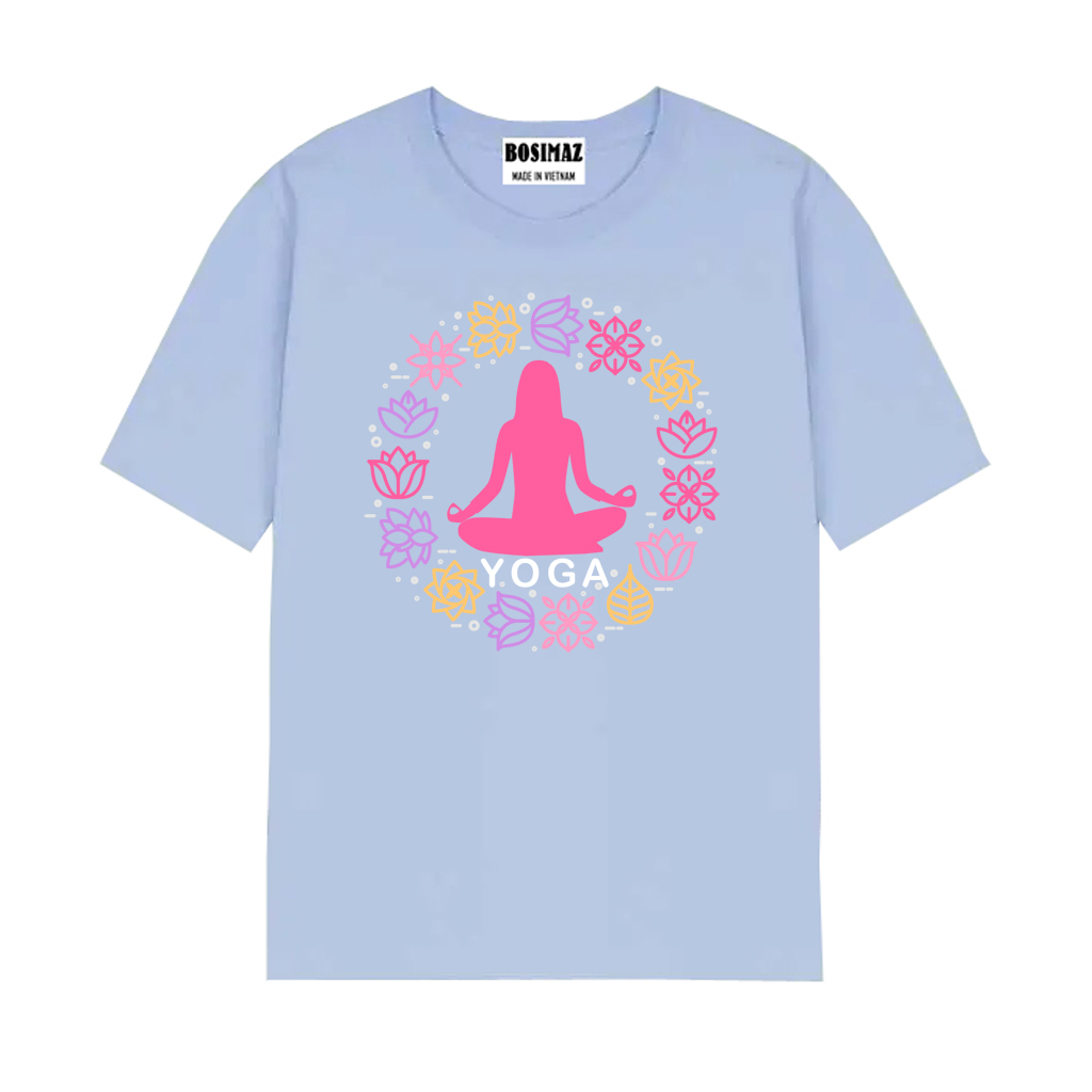 Áo thun Unisex Bosimaz TS015 cổ tròn tay lỡ phom rộng in hình yoga, thun contton 100%, vải đẹp dày, thoáng mát không xù lông.