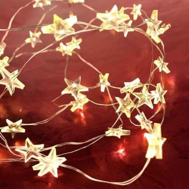 Đèn led đom đóm, fairylight trang trí hình ngôi sao 5m 50 bóng chạy pin AA