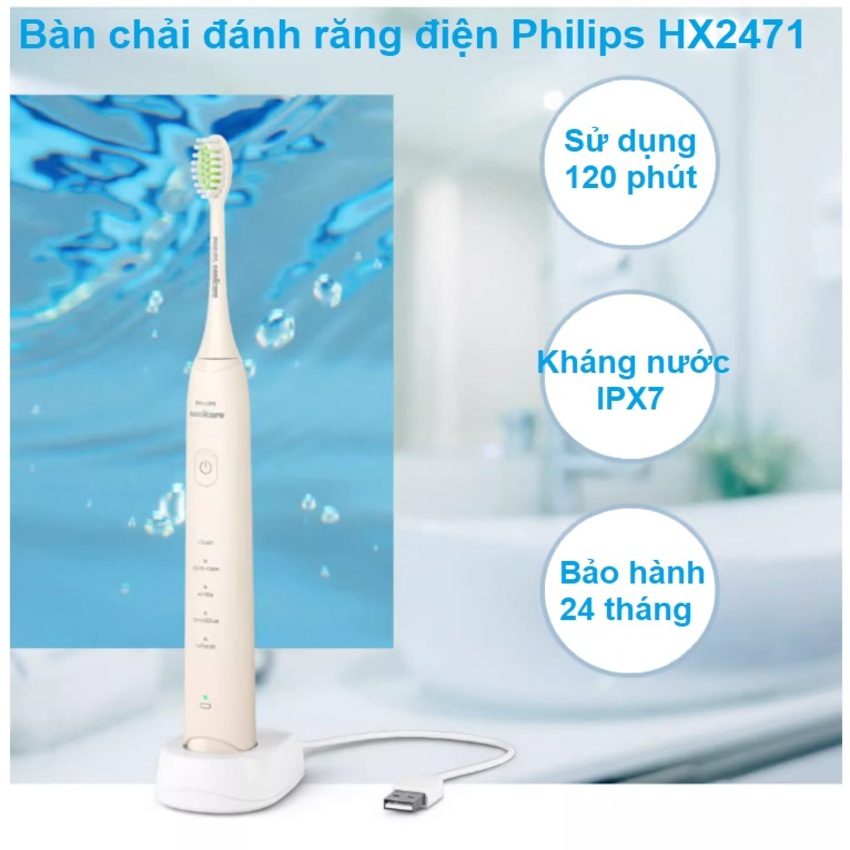 Bàn chải đánh răng điện, tích hợp 5 chế độ làm sạch Series 3200 Philips Sonicare HX2471 - Hàng Nhập Khẩu