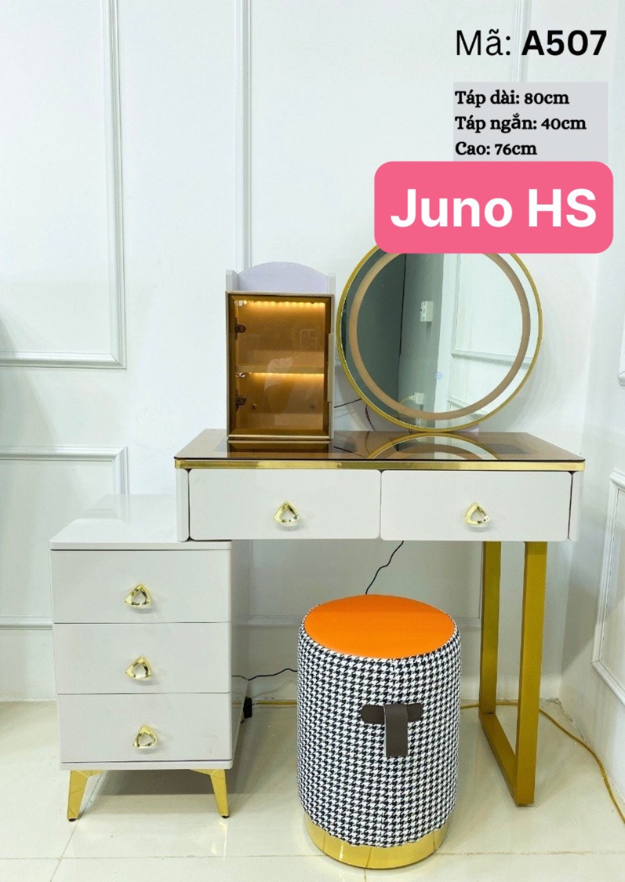 Bàn trang điểm HS Juno Sofa bọc da mặt kính gương led cảm ứng