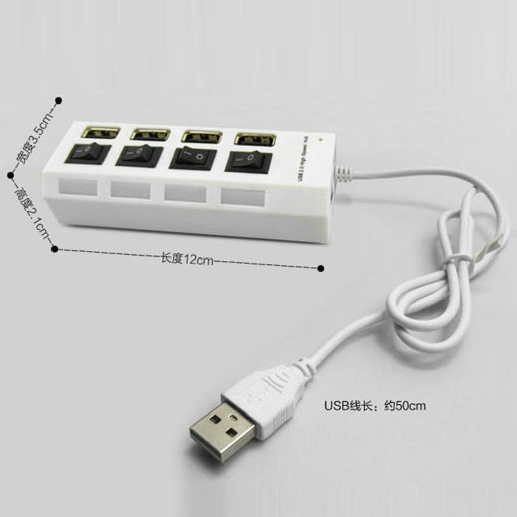 4 Port USB Splitter Portable Data Hub with Individual On/Off Switch and LED