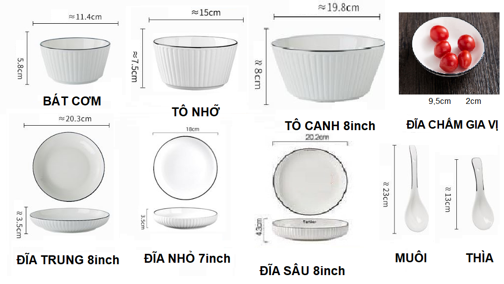 Set bát đĩa trắng vân sọc phong cách Bắc Âu