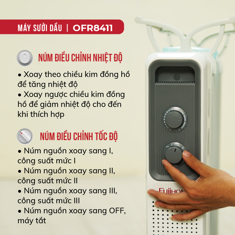 Máy sưởi dầu Nhật Bản Nhập Khẩu không khô da Fujihome 11 thanh, máy lò sưởi ấm điện phòng không đốt oxy tự ngắt không gốm mini heaters - Hàng Chính Hãng