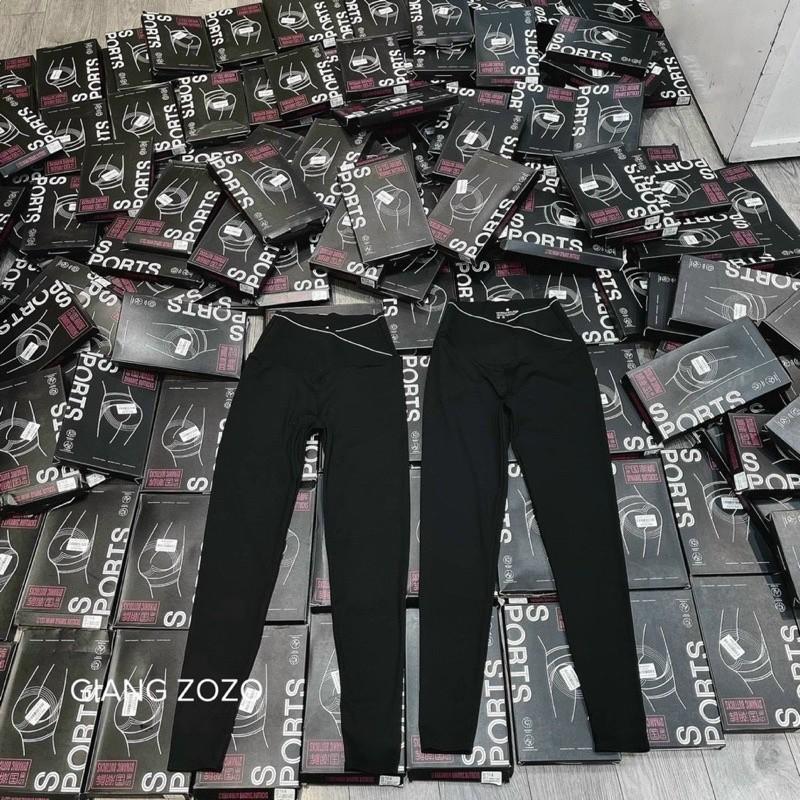 Quần legging nữ cạp cao ghen bụng in chữ cạp chéo thời trang