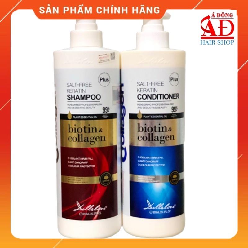 Bộ dầu gội xả DELLALOVE BIOTIN &amp; COLLAGEN KERRATIN phục hồi chống rụng kích thích mọc tóc 850ml