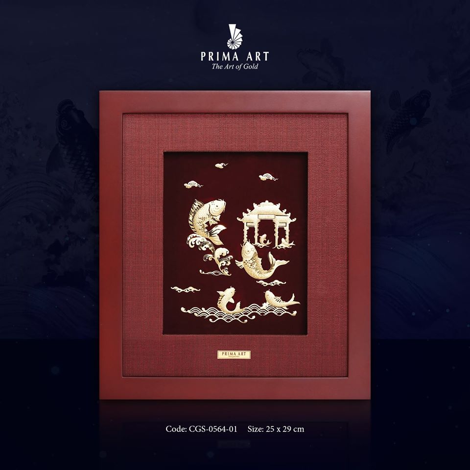 Tranh Vàng 24K PRIMA ART - Cá Chép Vượt Vũ Môn- Kích Thước 25 x 29 cm - CGS-0564-01