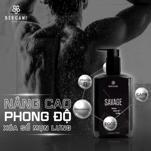 Combo Sữa tắm nước hoa nam Bergami Savage 330ml &amp; Nước hoa nam Bergami Savage Gỗ Xồi 35ml