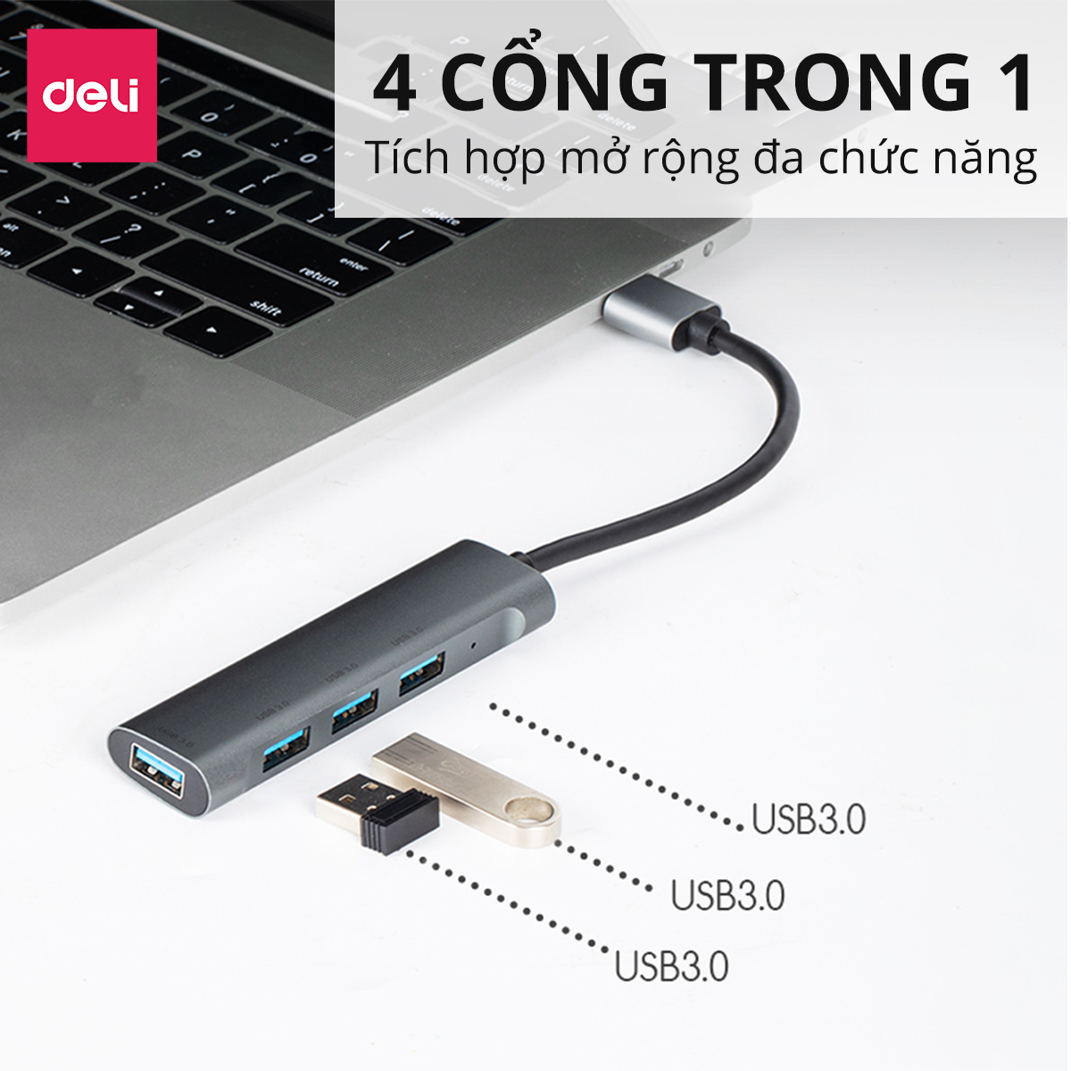 HUB 4 Cổng USB 3.0 Tốc Độ Cao AOKA by Deli Cổng Chia USB mở rộng kết nối chuyển đổi cho laptop táo Laptop PC hàng chính hãng