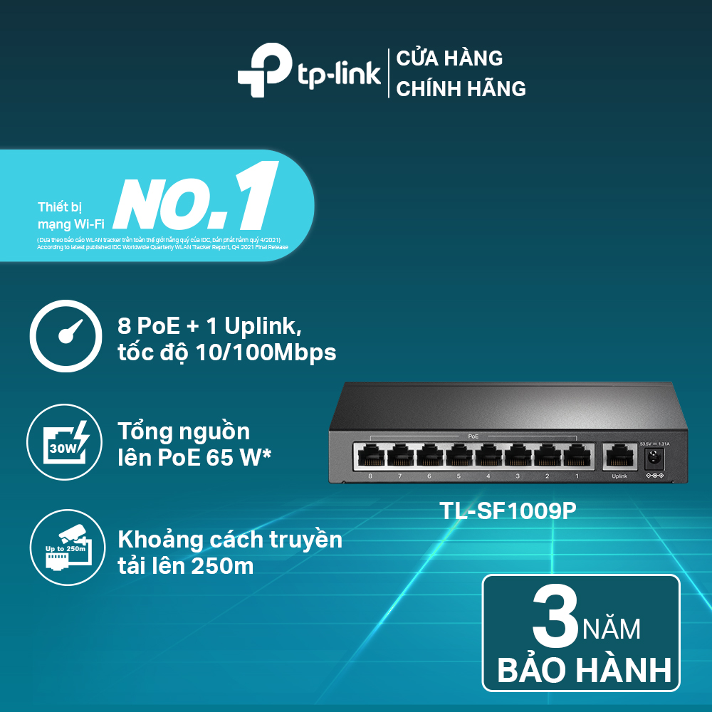 Bộ Chia Tín Hiệu Switch Để Bàn TP-Link TL-SF1009P 9 Cổng 10/100Mbps với 8 Cổng PoE - Hàng Chính Hãng