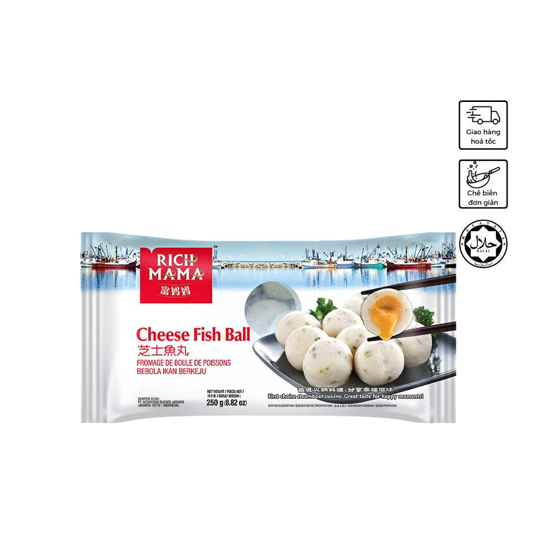 Cá viên nhân phô mai Rich mama 250g -Viên thả lẩu - Hàng đông lạnh nhập khẩu Malaysia