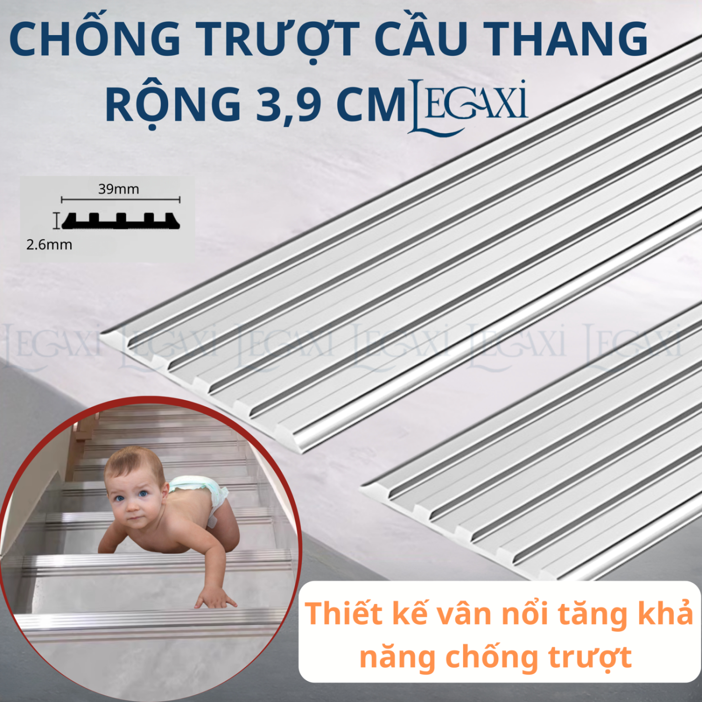 Thanh Nẹp Cầu Thang Chống Trượt Nhôm 3.9cm, Chống Té Ngã An Toàn Cho Nhà Ở, Văn Phòng, Công Trình, Trường Học