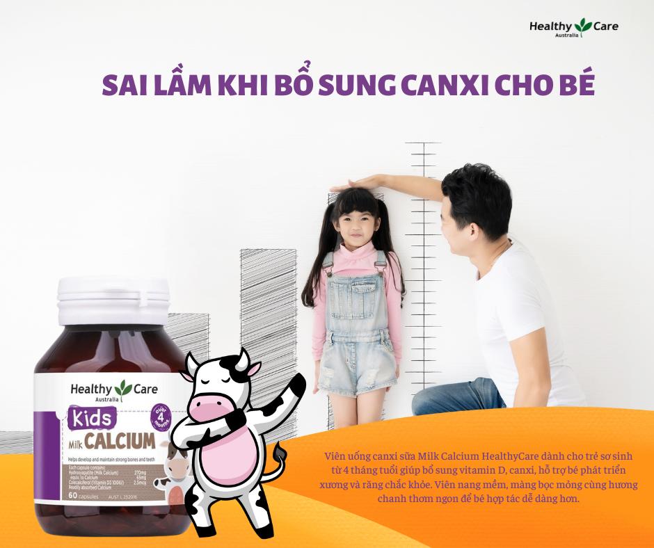 Canxi cho bé Healthy Care Kids Milk Calcium Úc, Hỗ trợ tăng trưởng chiều cao, hệ thống xương, răng, bé ngủ ngon không trằn trọc đêm - OZ Slim Store