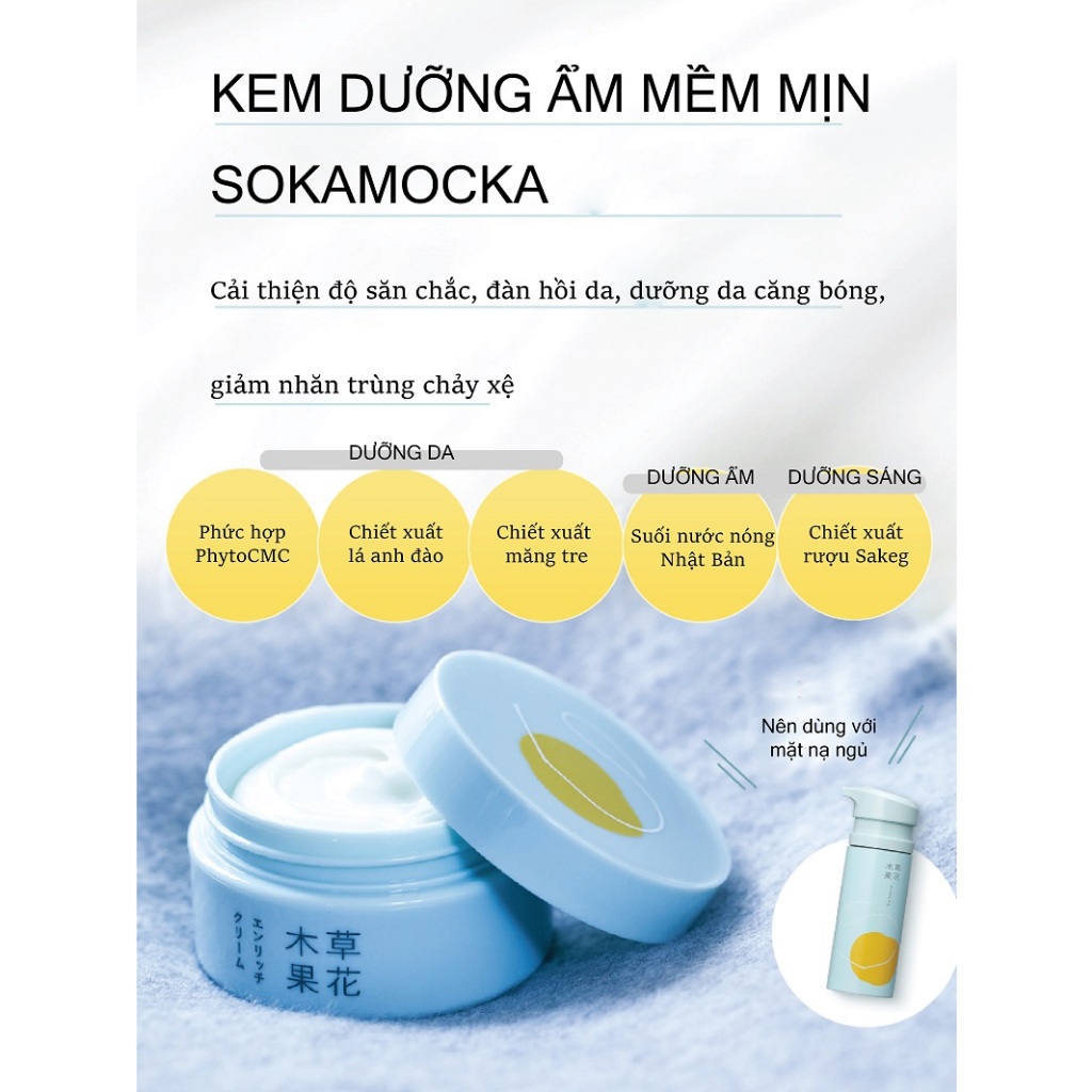 Kem Dưỡng Ẩm Mềm Mịn Da Giúp Da Căng Bóng, Giảm Nhăn Xệ Sokamocka (Hộp 50G)