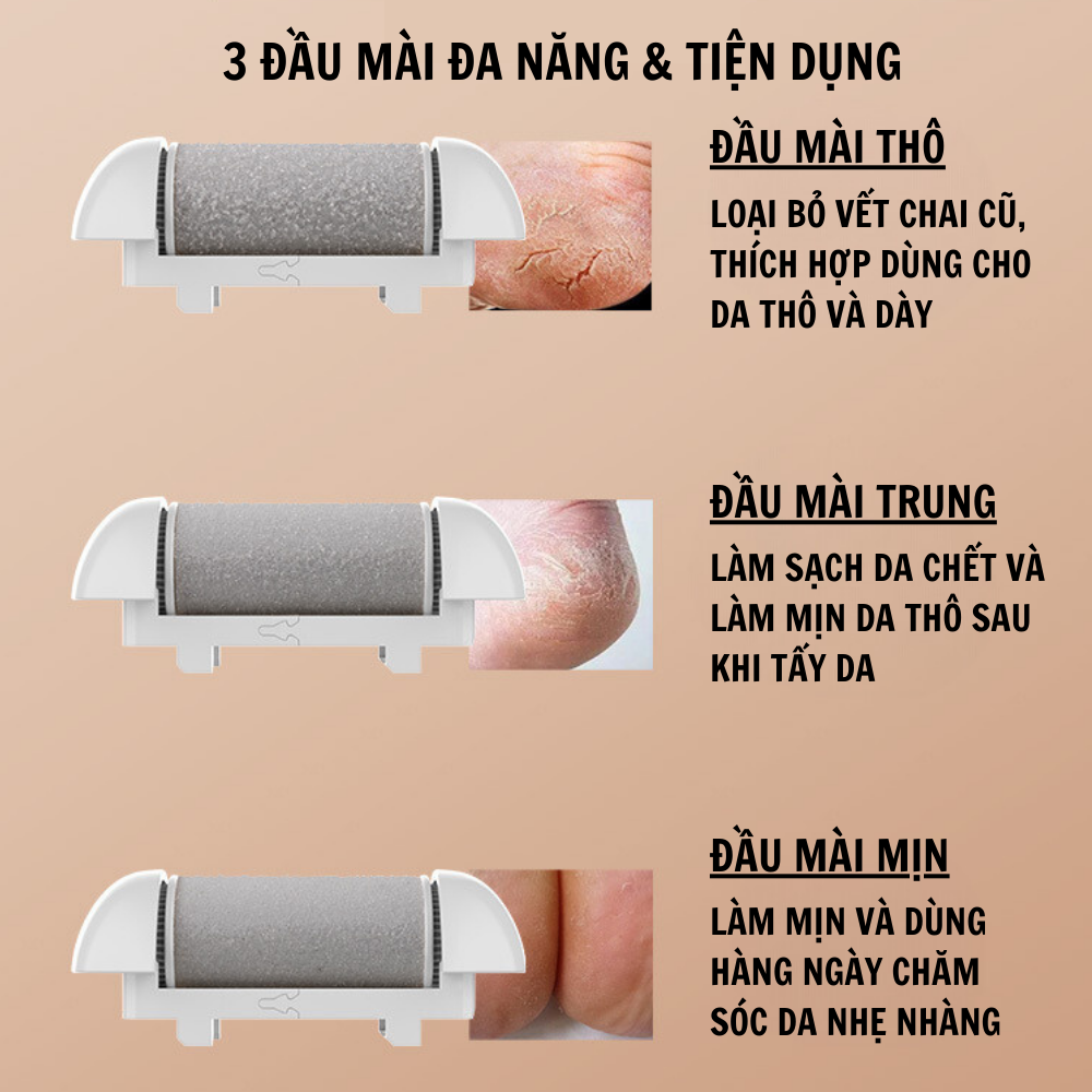 Máy chà gót chân cao cấp BOORUI-5680 - TẶNG kem dưỡng gót, dụng cụ chà gót 3 đầu mài 2 cấp độ, loại bỏ vết chai tẩy tế bào da chết, sạc pin tự động